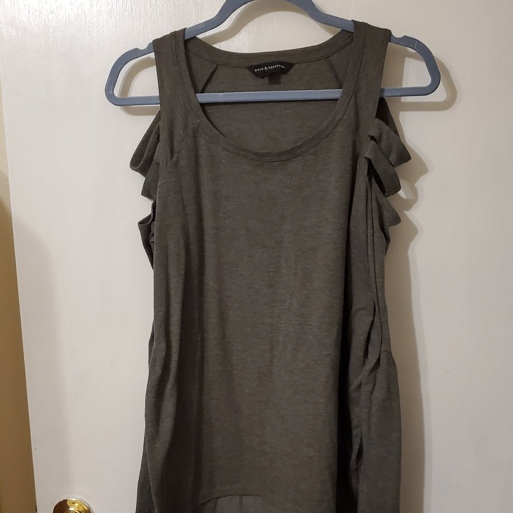 Rock & Republic Gray Long Sleeve Sz L Open Shoulde